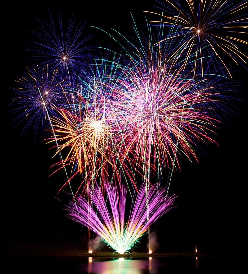 Beautiful and dynamic multicolor fireworks in a flower-like composition