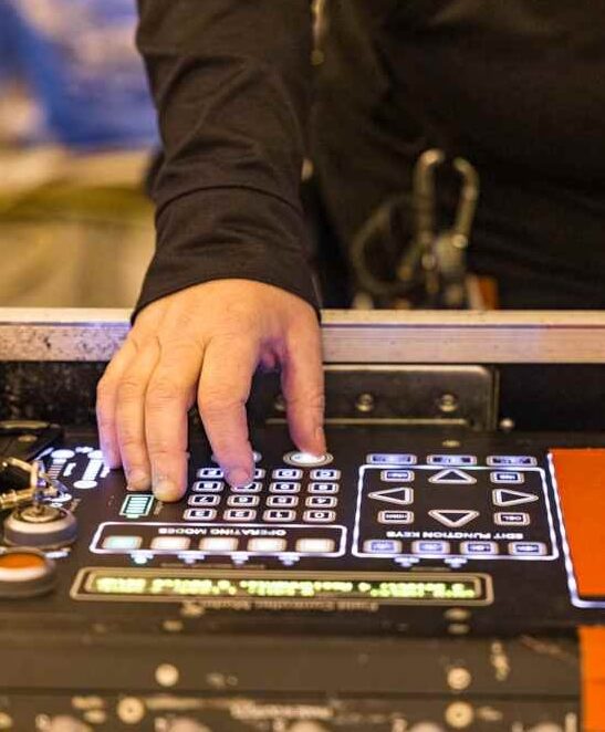 Hand on pyrotechnics console
