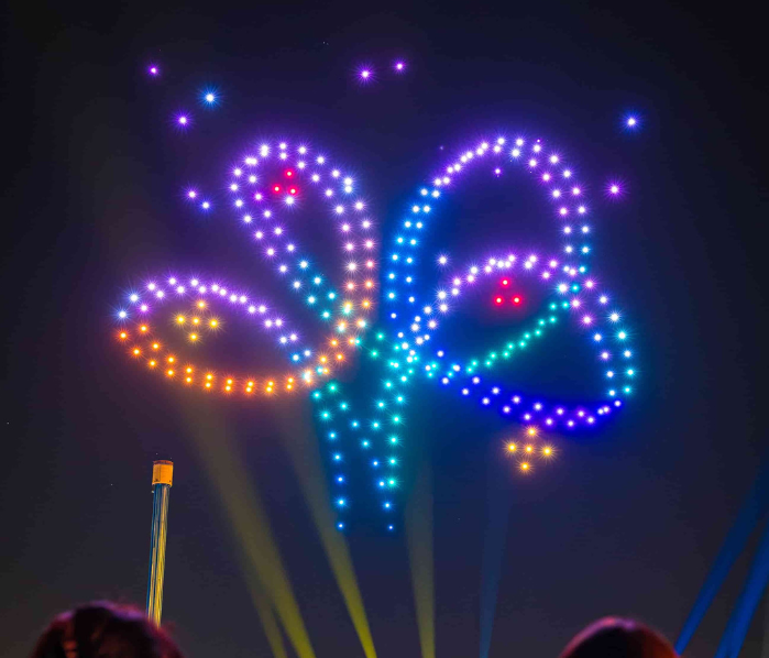 LED drones forming the Busch Gardens logo in the sky