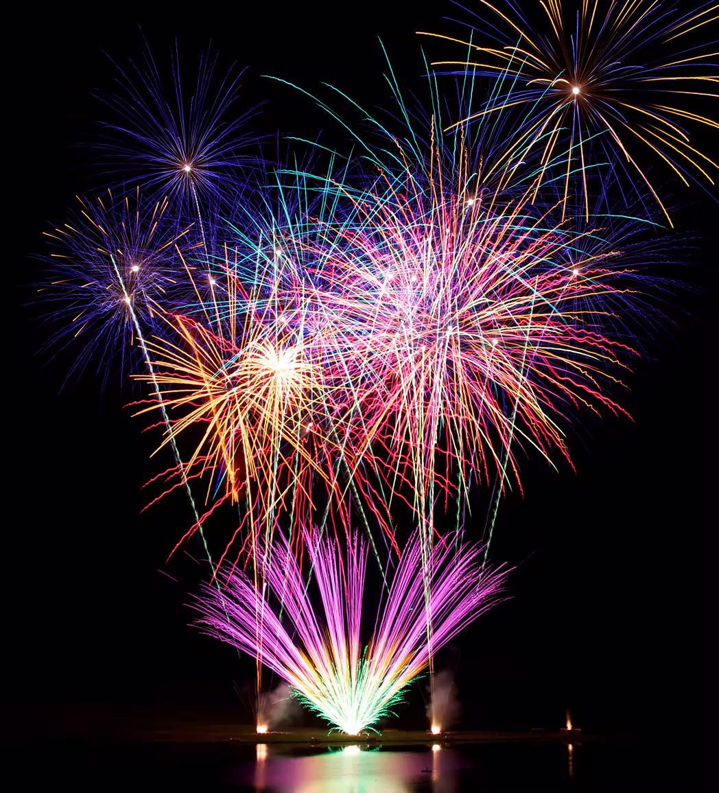 Beautiful and dynamic multicolor fireworks in a flower-like composition